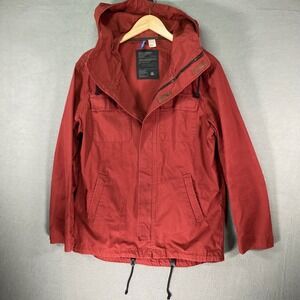 H M Divided Mens Red Cotton Hooded Jacket Size S Military Combat